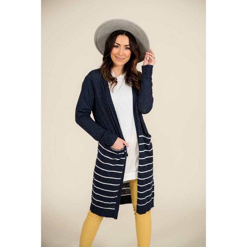 Bottom Striped Tunic Cardigan S Charcoal