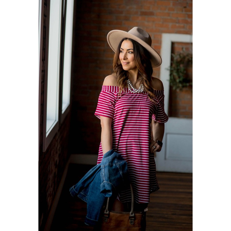 Burgundy Off the Shoulder Tee Dress S