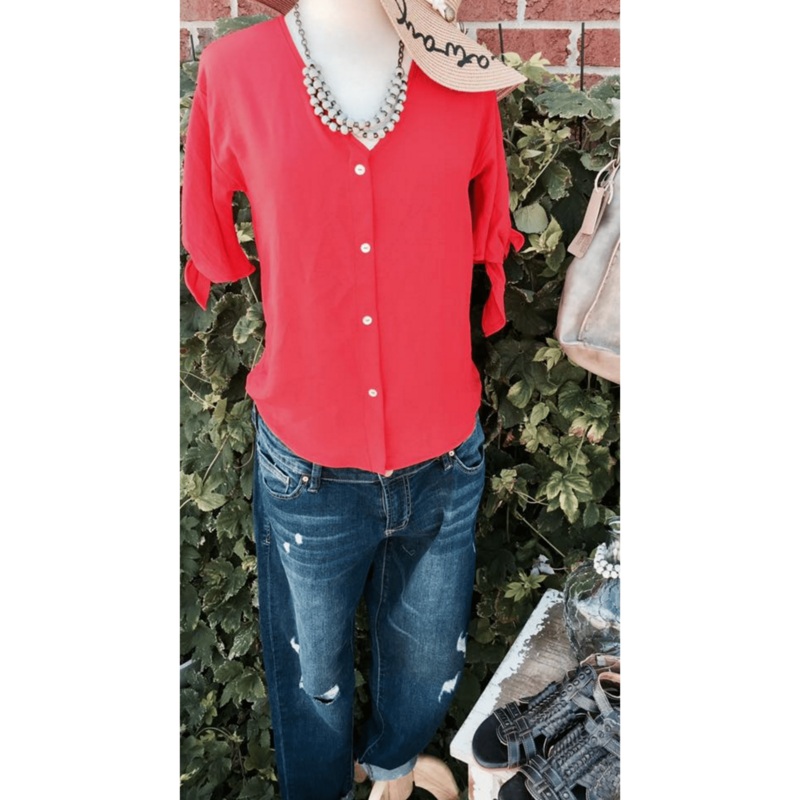 Button Blouse S Red