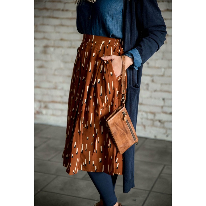 Cognac Printed Skirt S Cognac