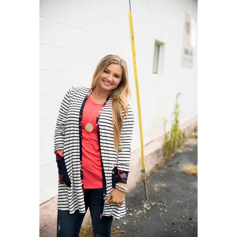 Floral Cuffed Tunic Cardigan S