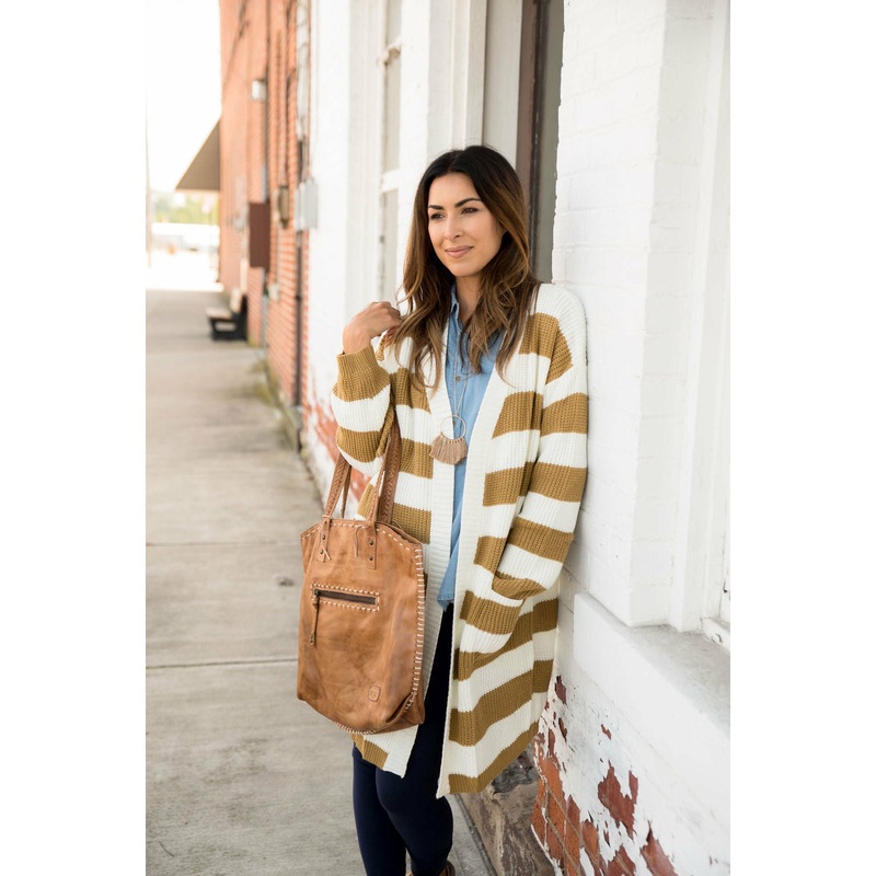 Heavy Striped Tunic Cardigan Cognac S