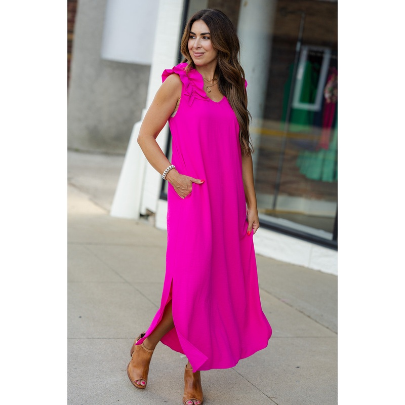 Ruffled V Back Dress Black S