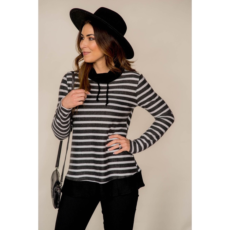 So Soft Striped Solid Trim Sweatshirt S Black