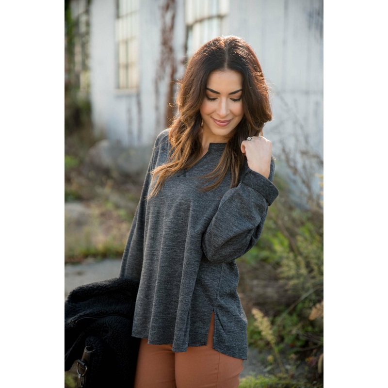 V Cuffed Sleeve Sweatshirt Charcoal S