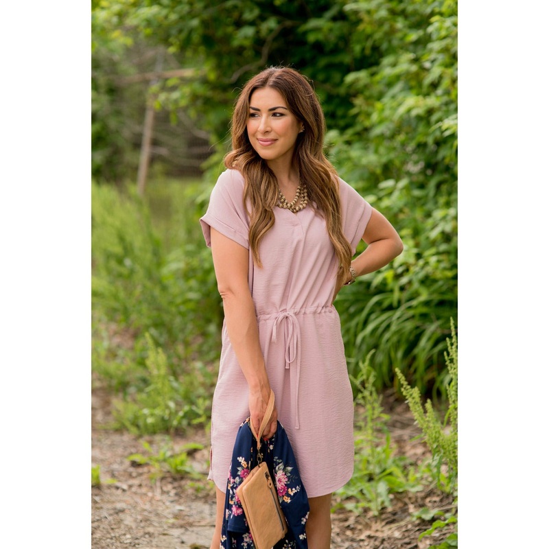 V-Neck Tie Dress Blue S