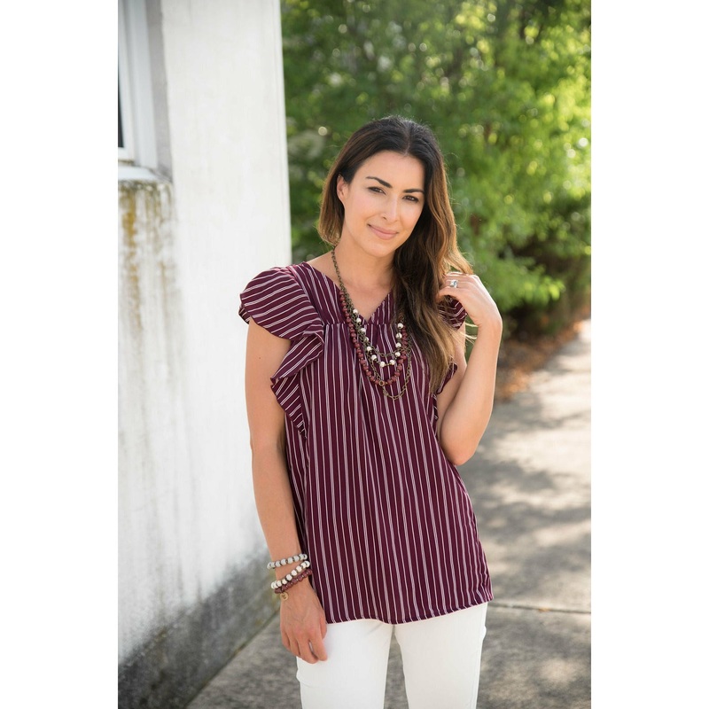 Vertical Striped Ruffle Blouse Black S