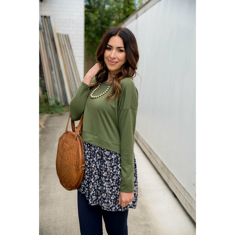 Vintage Floral Blouse Bottom Sweatshirt Olive S