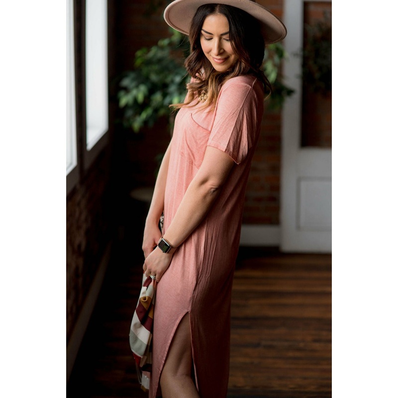 Vintage Wash Side Split Midi Salmon S
