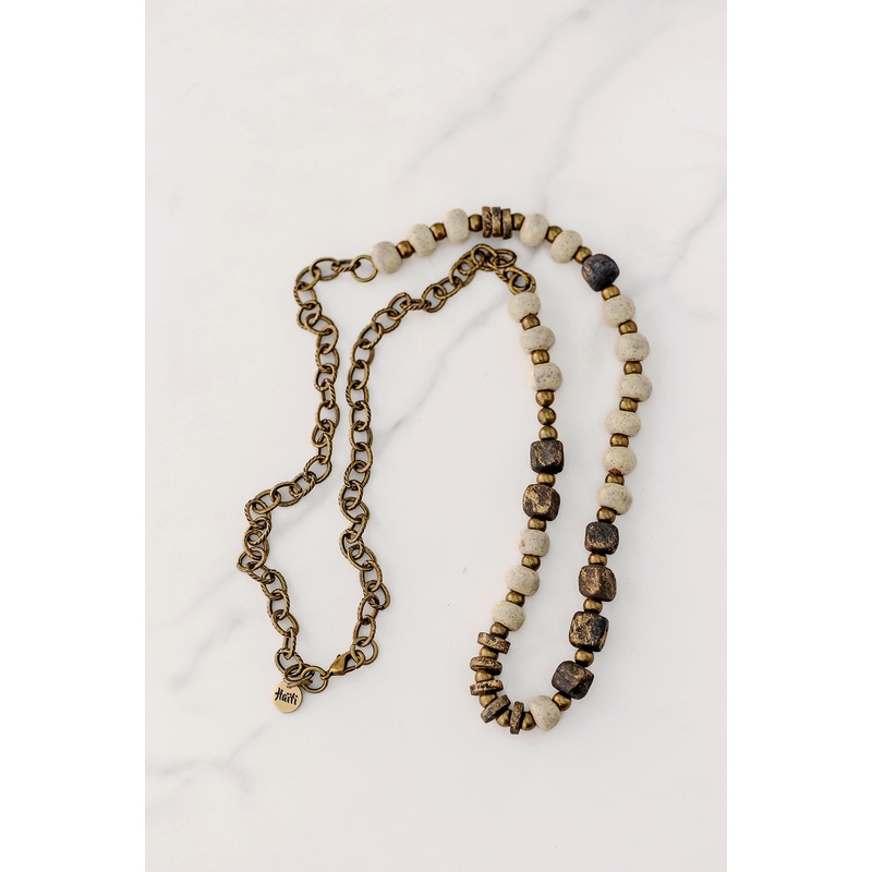 Bel Koz Mixed Charcoal Squared Single Clay Necklace Cactus Sand