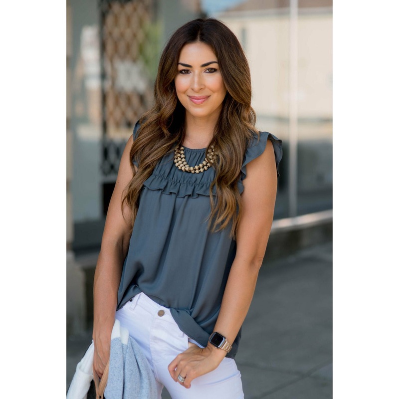 Betsey’s Bibbed Ruffle Sleeved Blouse Charcoal S
