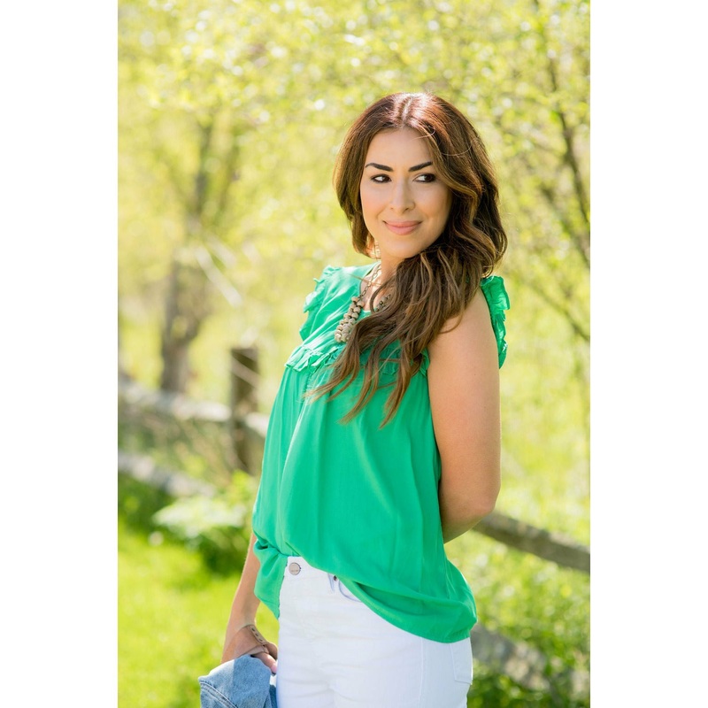 Bibbed Ruffle Sleeved Blouse Kelly Green S