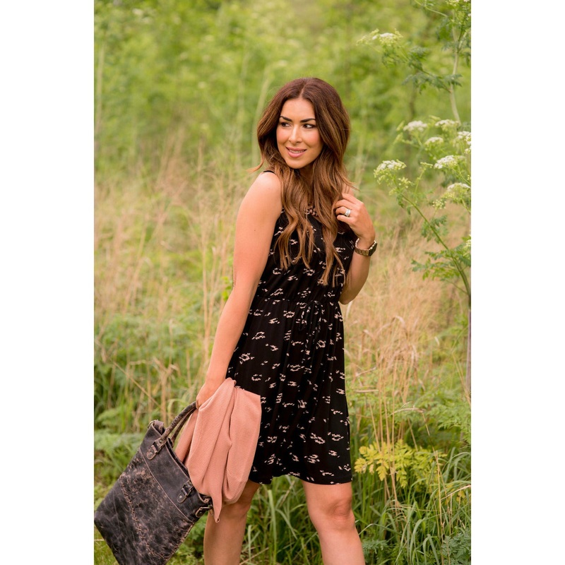 Brush Stroke Tie Tank Dress S Black