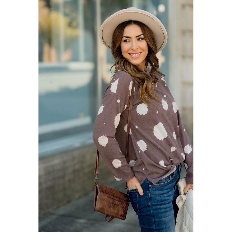 Brushed Dot Cowl Neck Sweatshirt S Taupe
