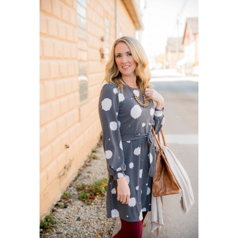 Brushed Dot Tie Dress Grey S