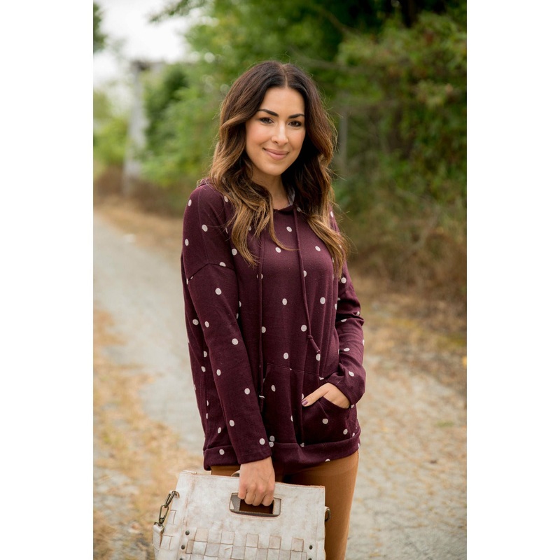 Burgundy/White Polka Dot Hoodie S