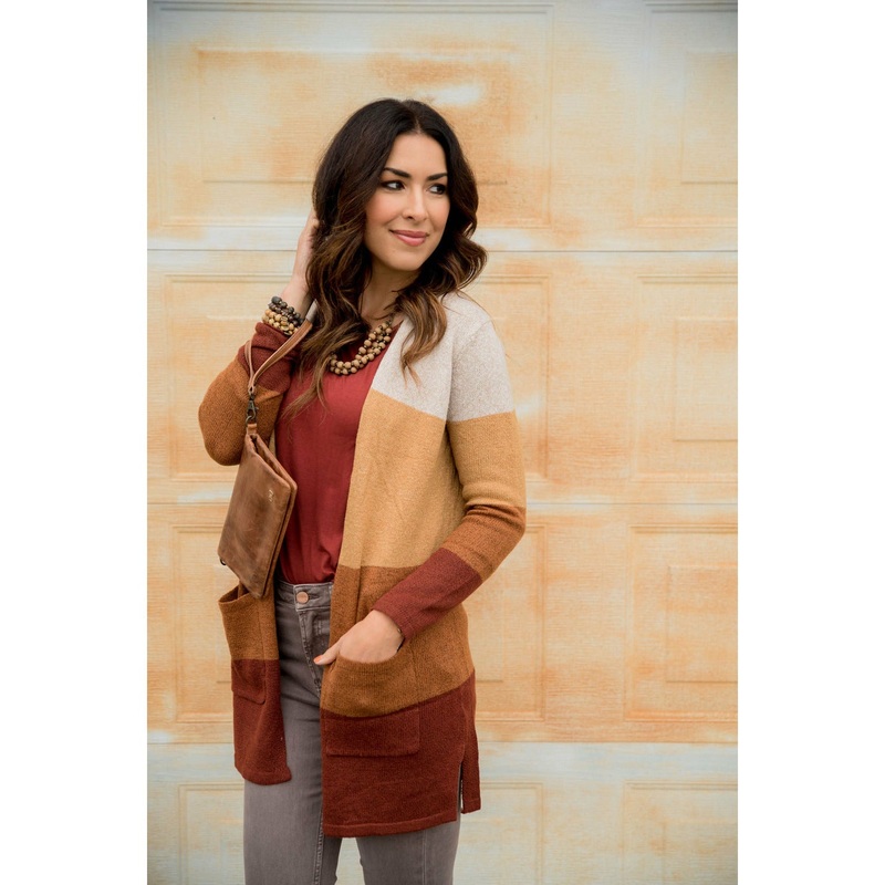 Color Blocked Pocket Cardigan S Rust