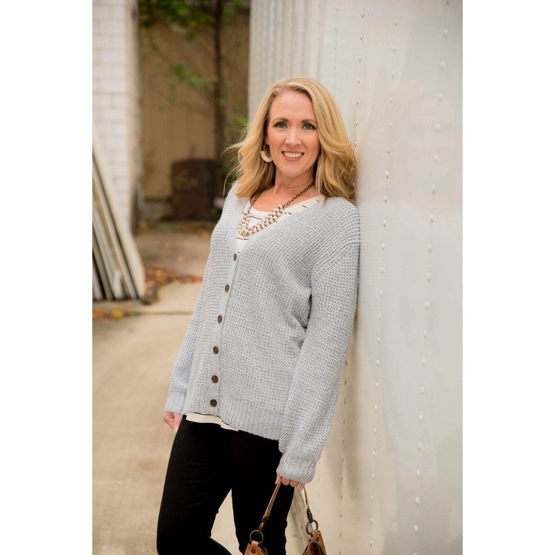 Knit Button Sweater S Grey