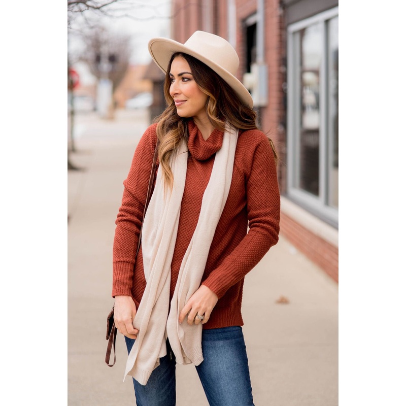 Knitted Cowl Neck Sweater Cognac S