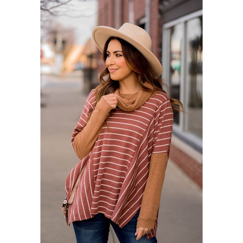 Solid Trim Cowl Neck Poncho S Black