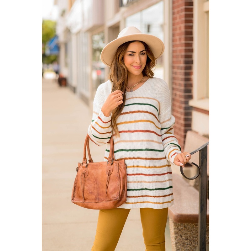 Striped V Neck Sweater S