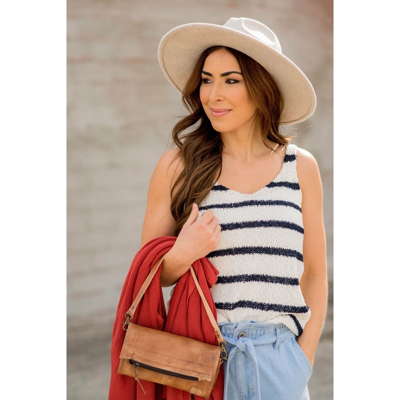 V-Neck Striped Knit Tank S Navy