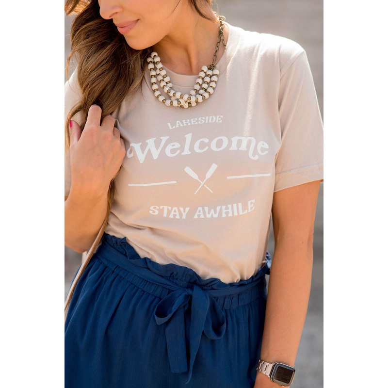Welcome Stay Awhile Graphic Tee Tan S