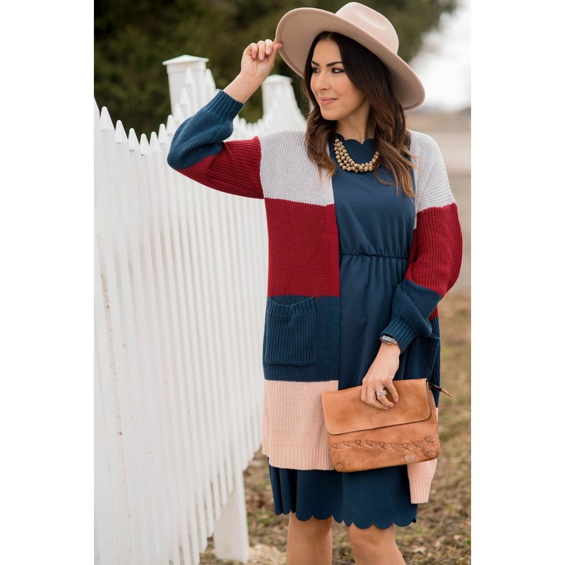 Color Block Knit Cardigan S Mustard