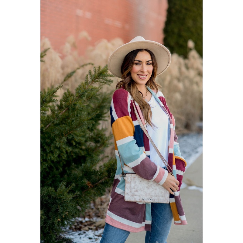 Color Blocked Mixed Stripe Cardigan Light Blue S