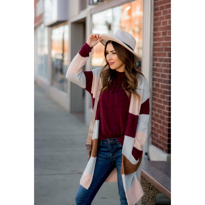 Cozy Color Blocked Cardigan S Pink