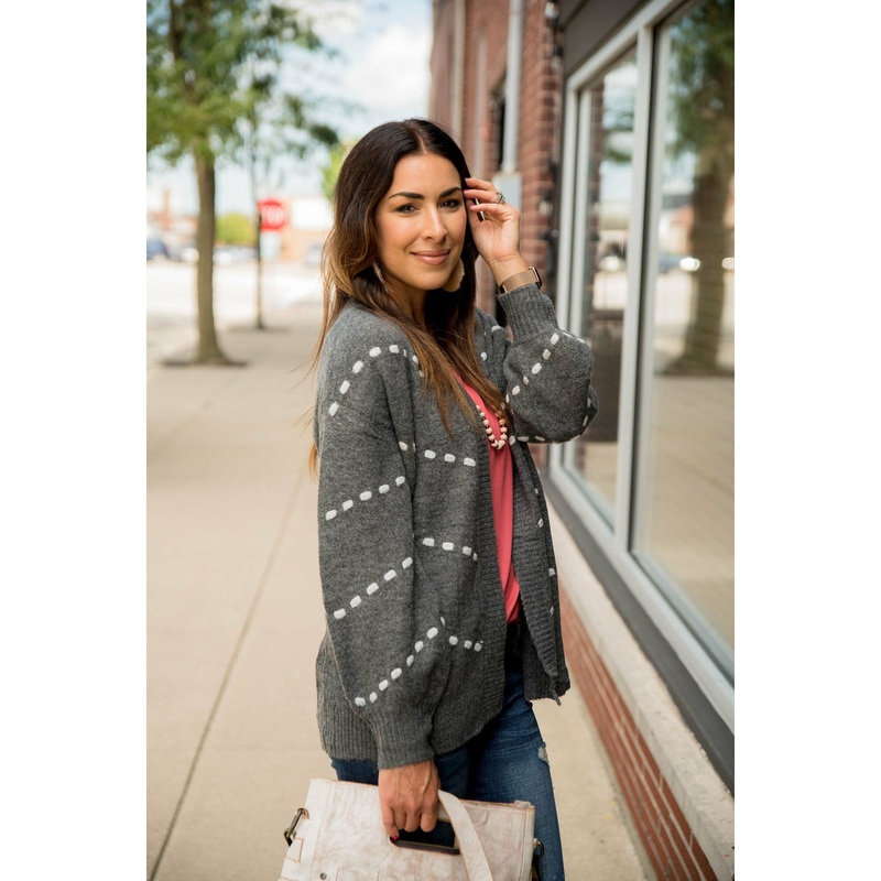 Dot Accent Cardigan Charcoal S