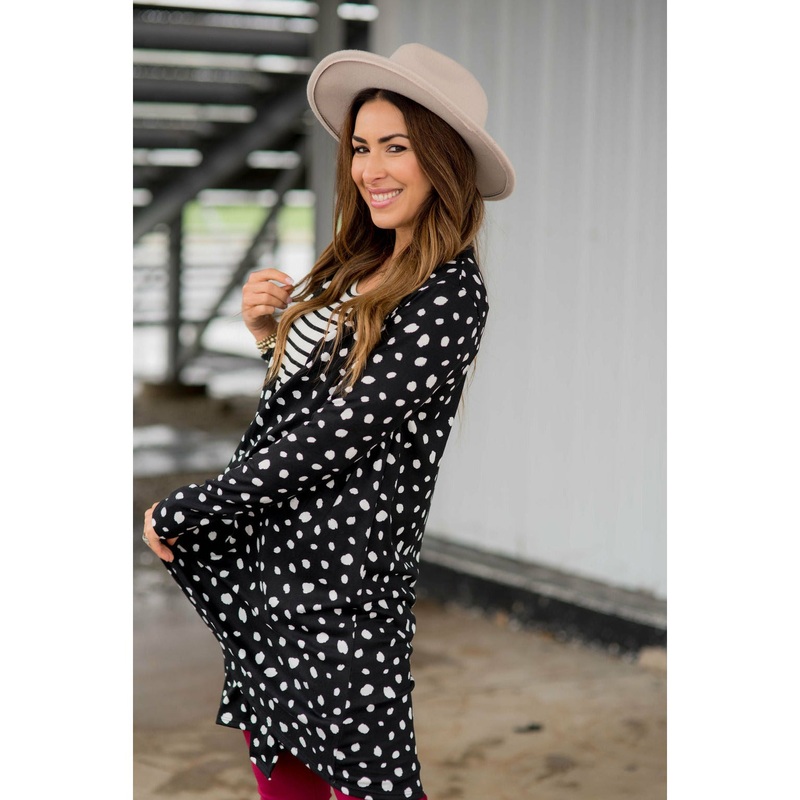 Flowy Lightweight Cheetah Tunic Cardigan S Black