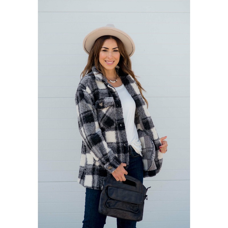 Fuzzy Plaid Jacket S