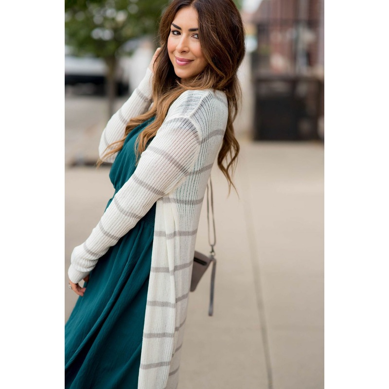Ivory Lightweight Striped Tunic Cardigan S Black