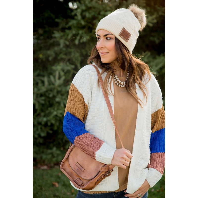 Knit Color Blocked Sleeve Cardigan S
