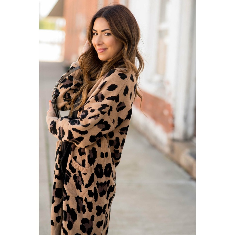 Safari Ready Leopard Tunic Cardigan Tan S