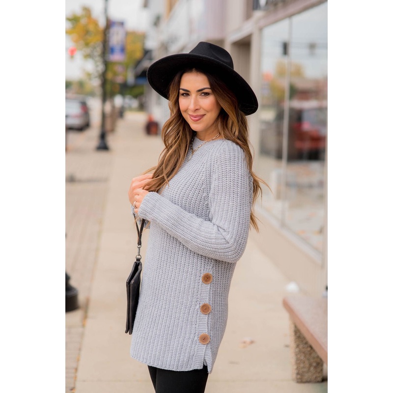 Side Button Sweater Brick S