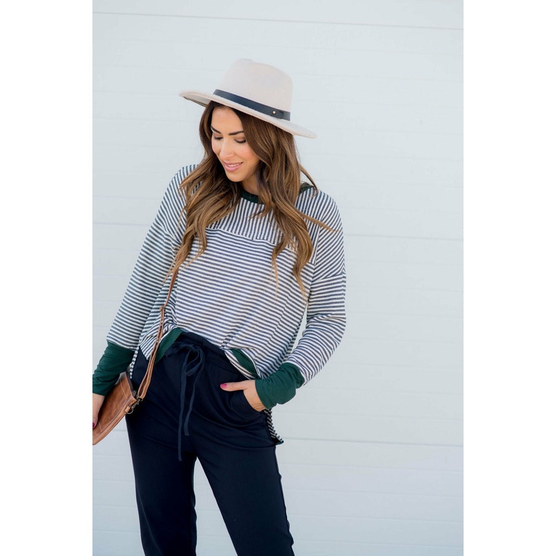 Two Directional Stripe Solid Trim Tee Marsala S