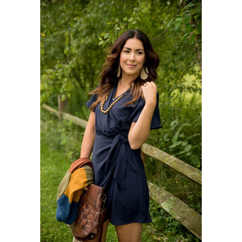 Wrap Tie Flutter Dress Black S