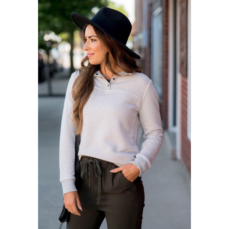 Zig Zag Button Up Pullover Camel S