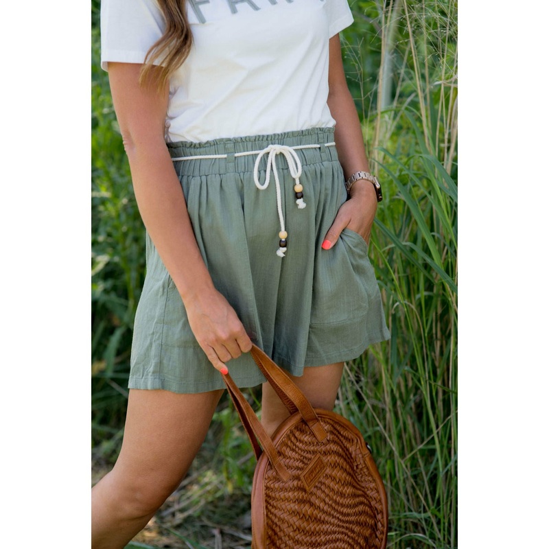 Beaded Tie Shorts S Sage