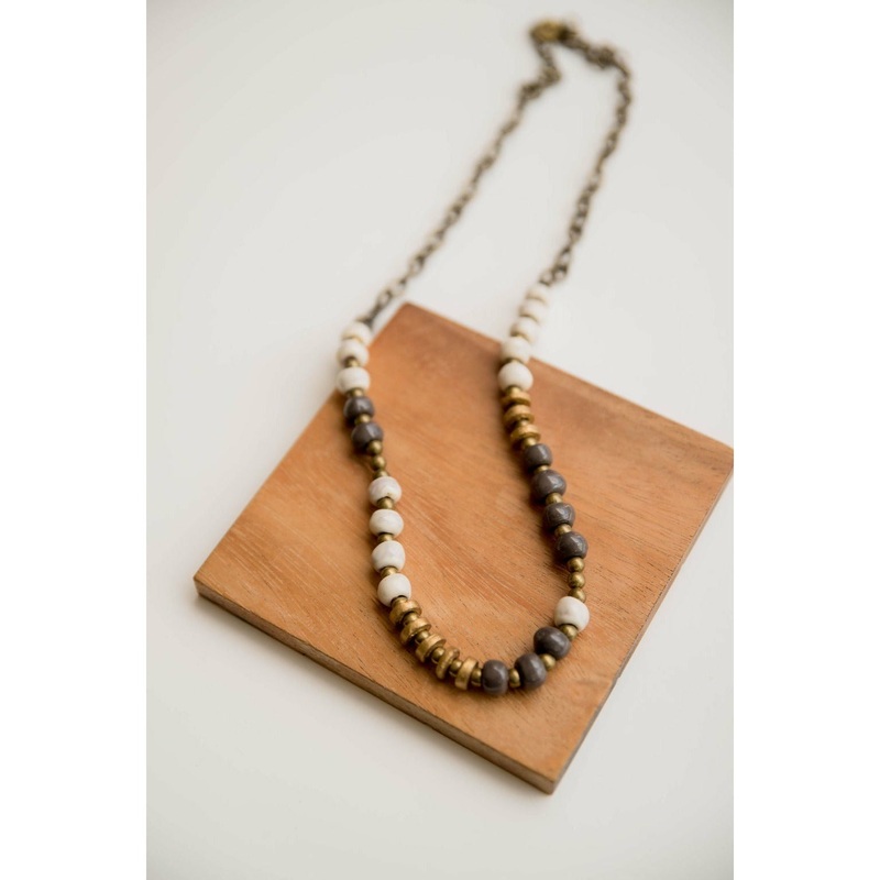 Bel Koz Mixed Ivory Single Clay Necklace Charcoal