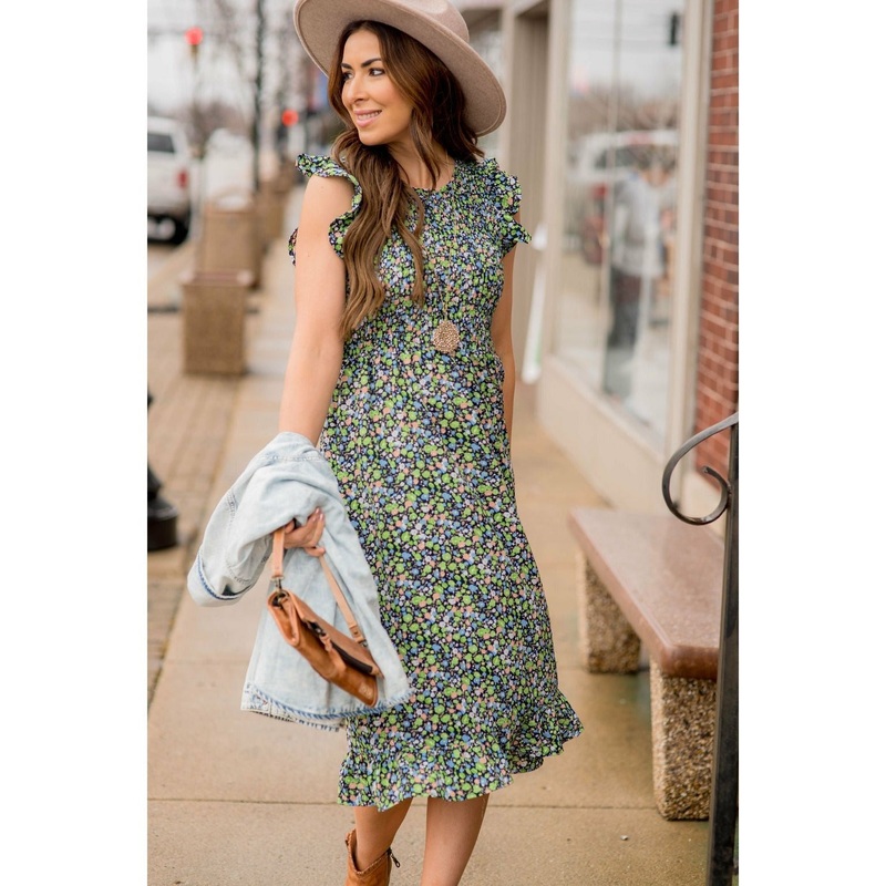 Blooming Floral Midi Dress Black S