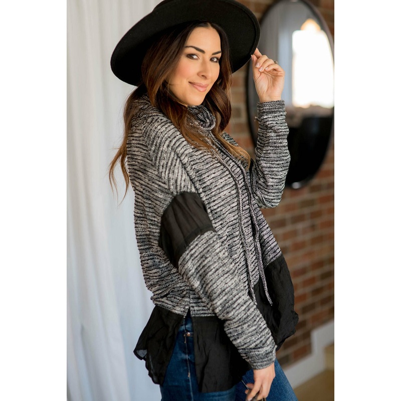 Blouse Accent Textured Cowl Neck Sweatshirt – Grey S Grey