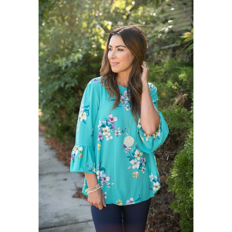 Blue Floral Flutter Blouse S