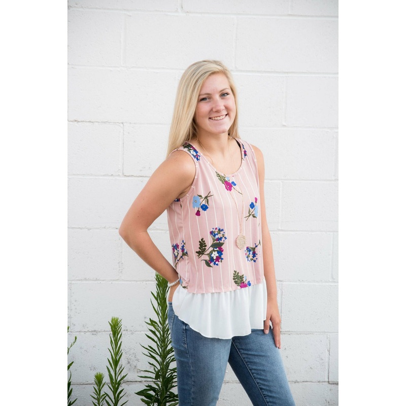 Blush Striped Ruffle Bottom Tank S
