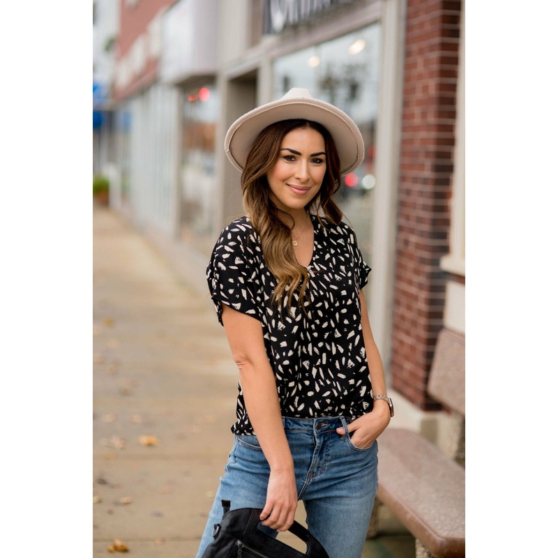 Brush Stroked Dressy Blouse Black S