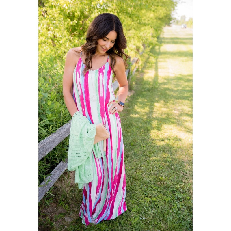 Brush Stroked Maxi Dress S Pink