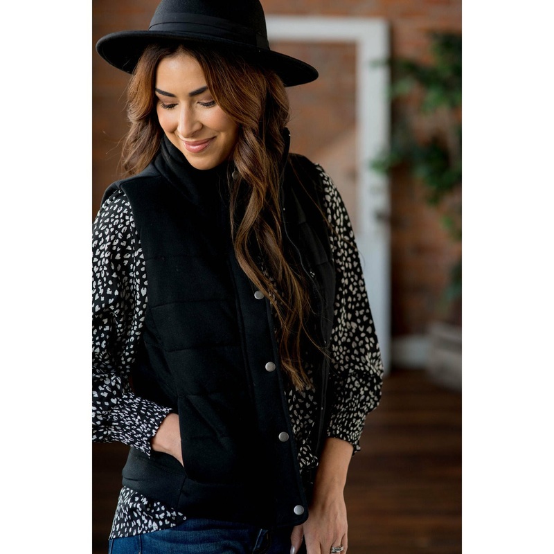 Button Down Puffer Vest Black S