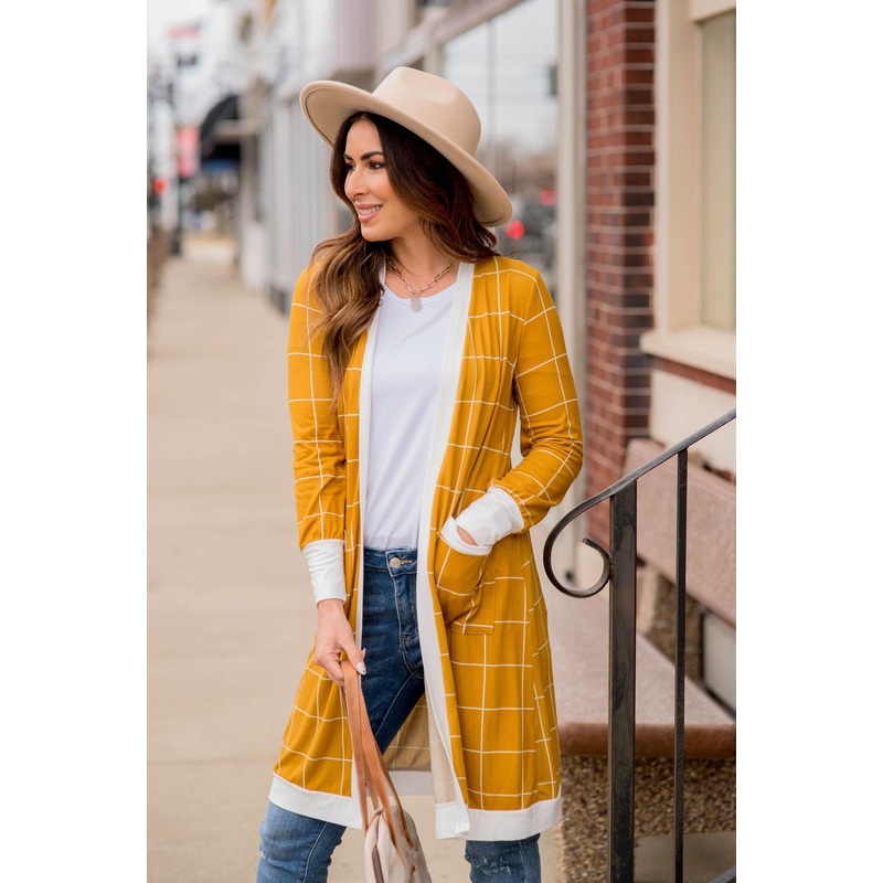 Grid Trimmed Tunic Cardigan Burgundy S